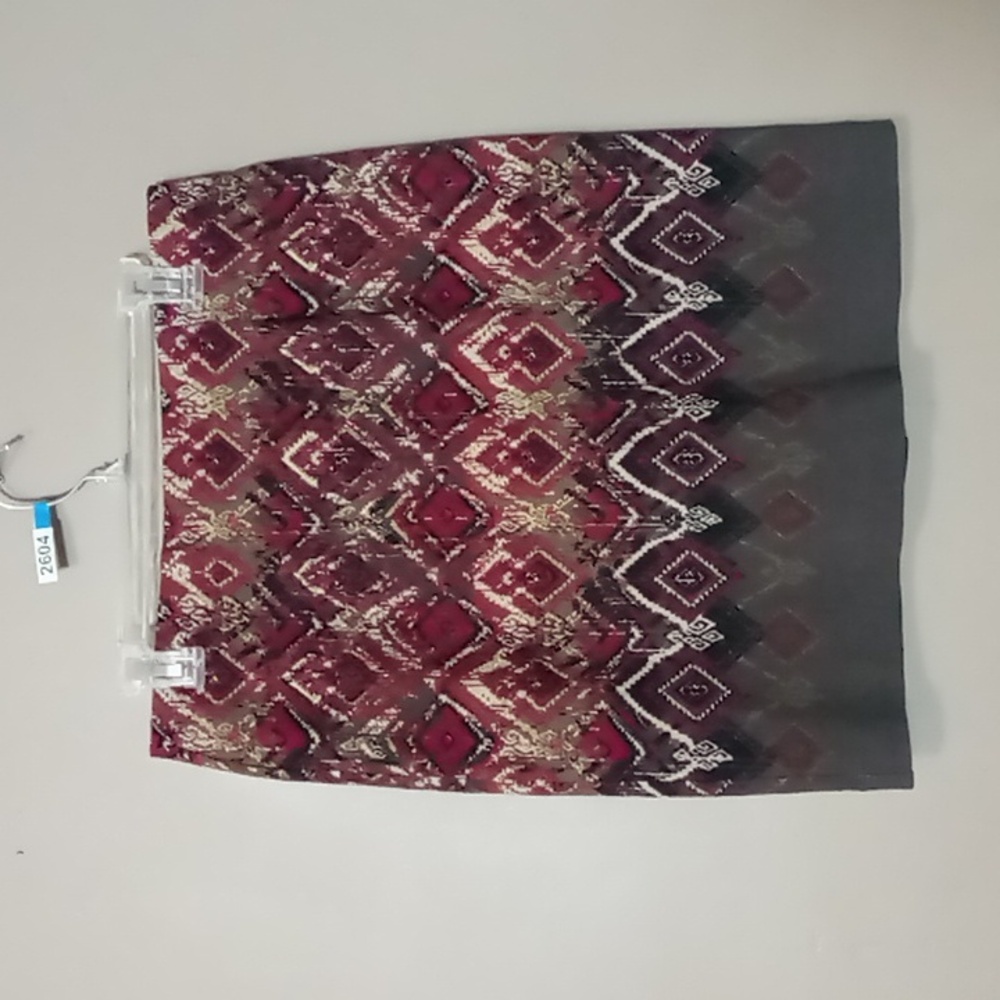 J. Jill Cranberry Patterned Lined Skirt w Back Slit S